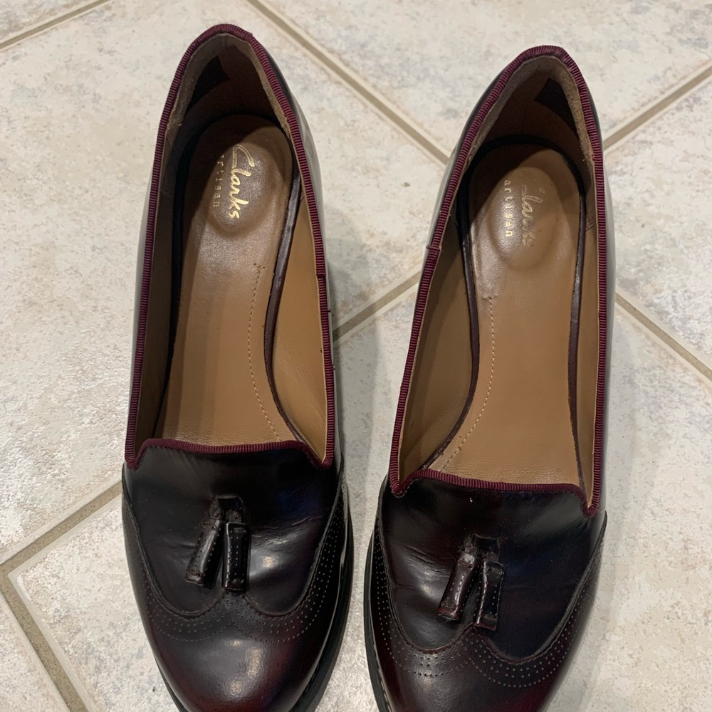 Clarks Women's Burgundy Leather Loafers